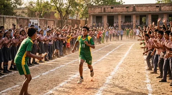 Students running a relay race